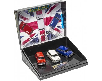  Morris Mini Cooper Commemorative Diamond Edition Pack 1: 32  Race Cars C4030A, Red/White/Blue