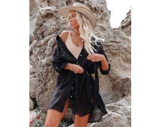 Calm Waters Cover-Up Shirt Dress - Black