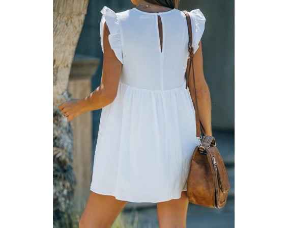 Trendsetter Cotton Pocketed Babydoll Dress - White