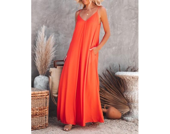 That Summer Feeling Pocketed Maxi Dress - Bright Orange
