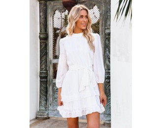Krueger Textured Ruffle Dress - Off White