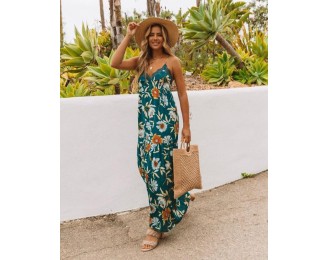 Hues Of Autumn Floral Lace Maxi Dress - Teal