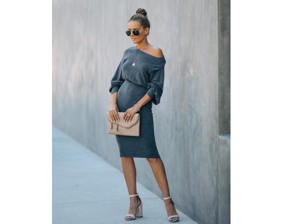 Work From Home Knit Dress - Charcoal - Final Sale