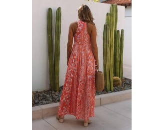 Trystan Floral Crochet Tiered Maxi Dress - Coral