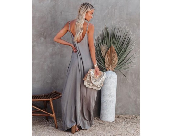 Olivian Pocketed Maxi Dress - Cement