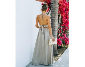 Rachelle Linen Blend Cutout Halter Maxi Dress - Taupe
