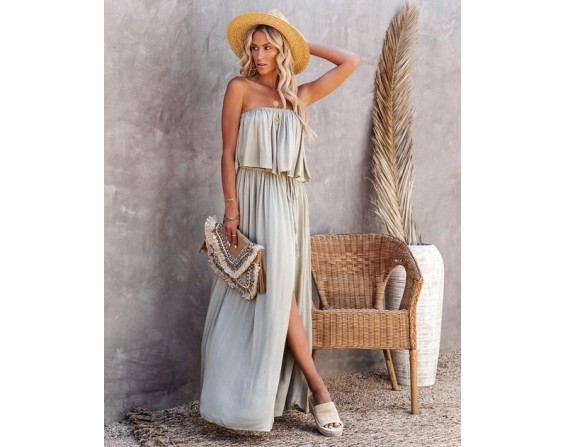 Positive Energy Strapless Maxi Dress - Silver Olive