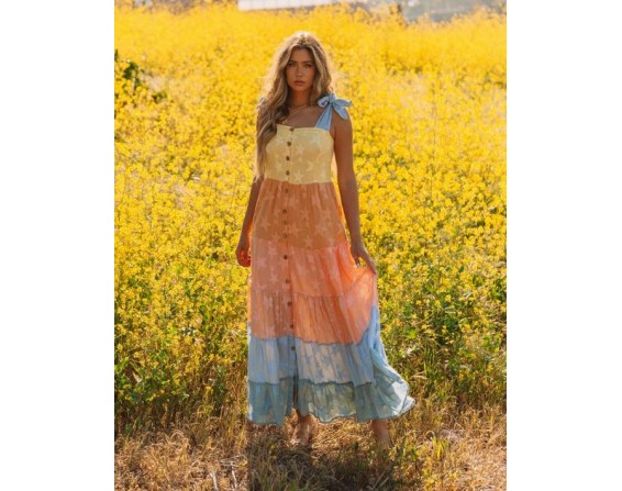 Faint Rainbow Cotton Textured Maxi Dress