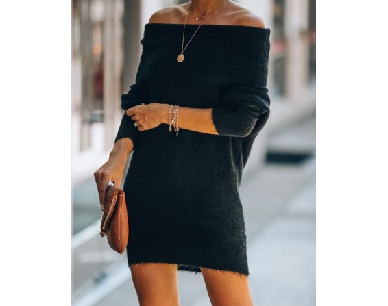 Savannah Off The Shoulder Sweater Dress - Black - Final Sale