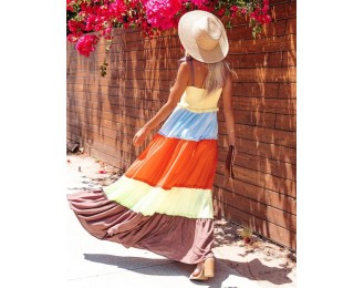 Blissful Season Smocked Colorblock Tiered Maxi Dress