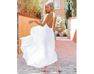 Haiden Asymmetrical Halter Maxi Dress - Off White