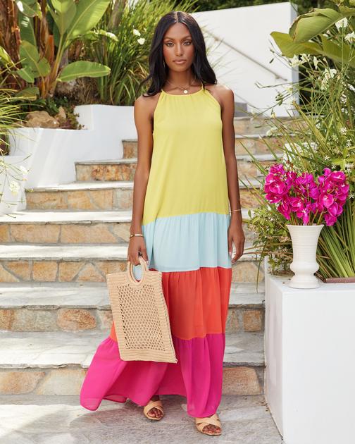 Naxos Colorblock Halter Maxi Dress